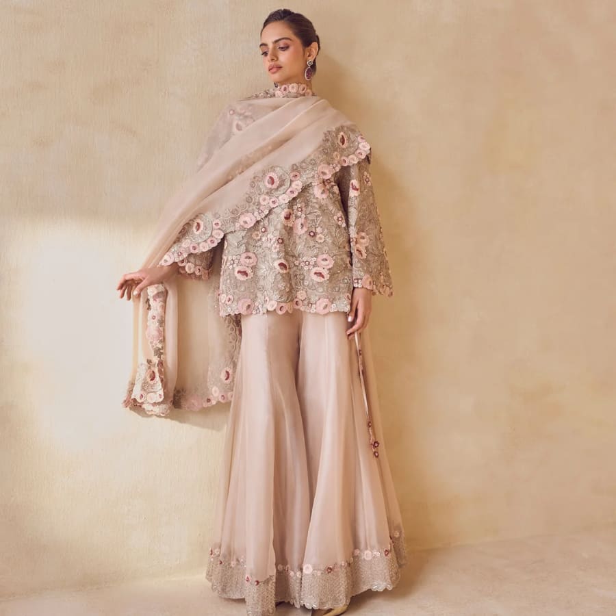 Dusted Rose Floral Garara Set