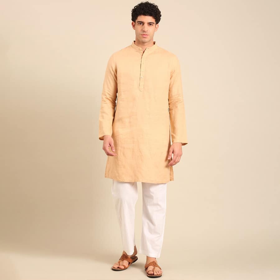 Linen Club Men's Contemporary Fit Linen cotton Full Sleeve Solid Kurta LCKTSD8015176