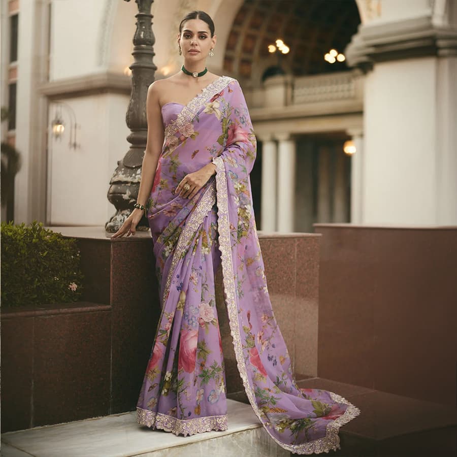 Lavender Floral Saree Set