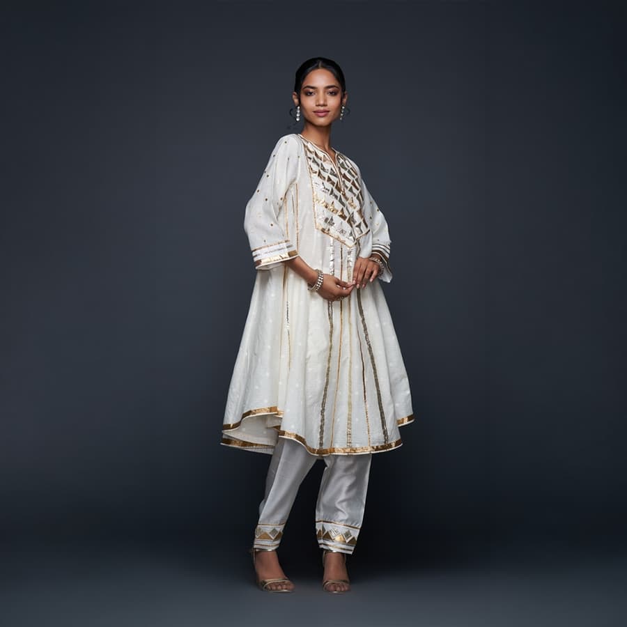 Off-White Gota Flared Kurta