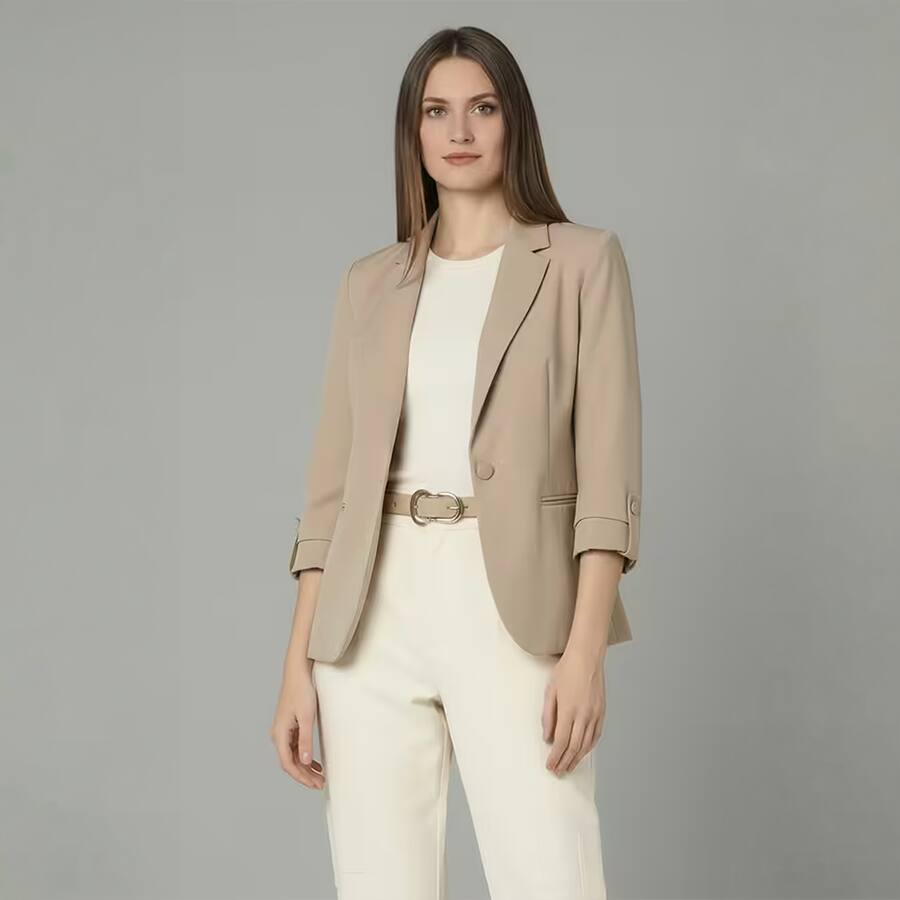 Solid Collared Blended Fabric Women's Formal Wear Blazer