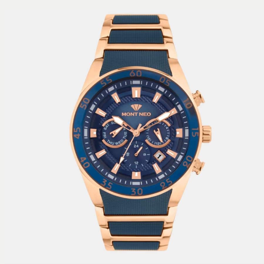 Men Quartz Blue Dial Multi-Function Metal Watch