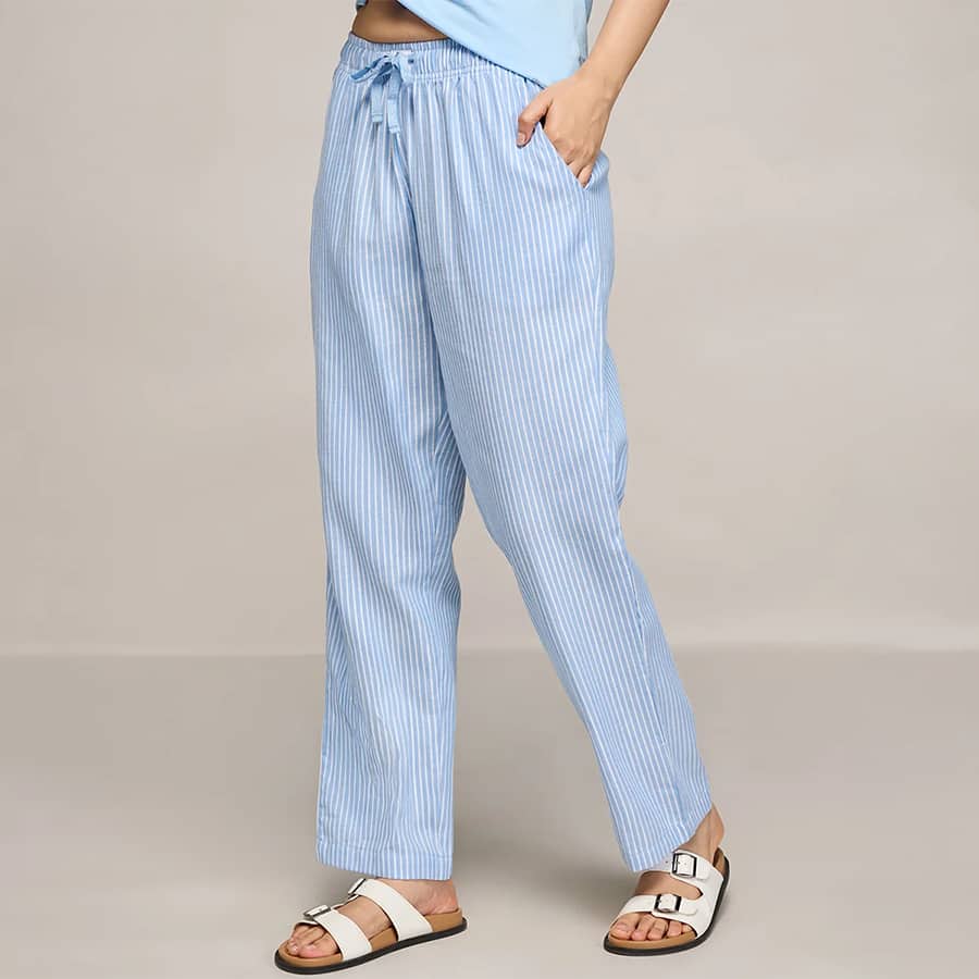 Cotton Lounge Pajama in Super Comfy Relax Fit-NYS141-Blue Stripe