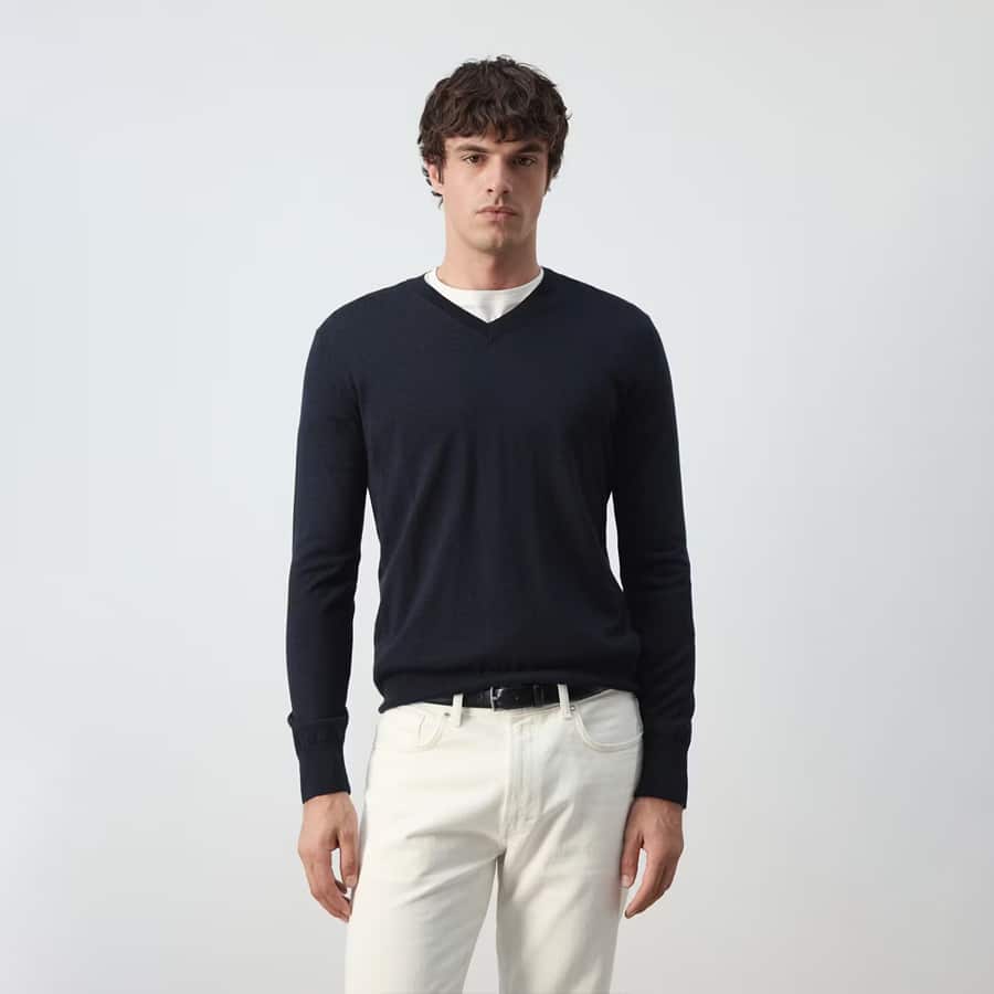 100% merino wool V-neck sweater