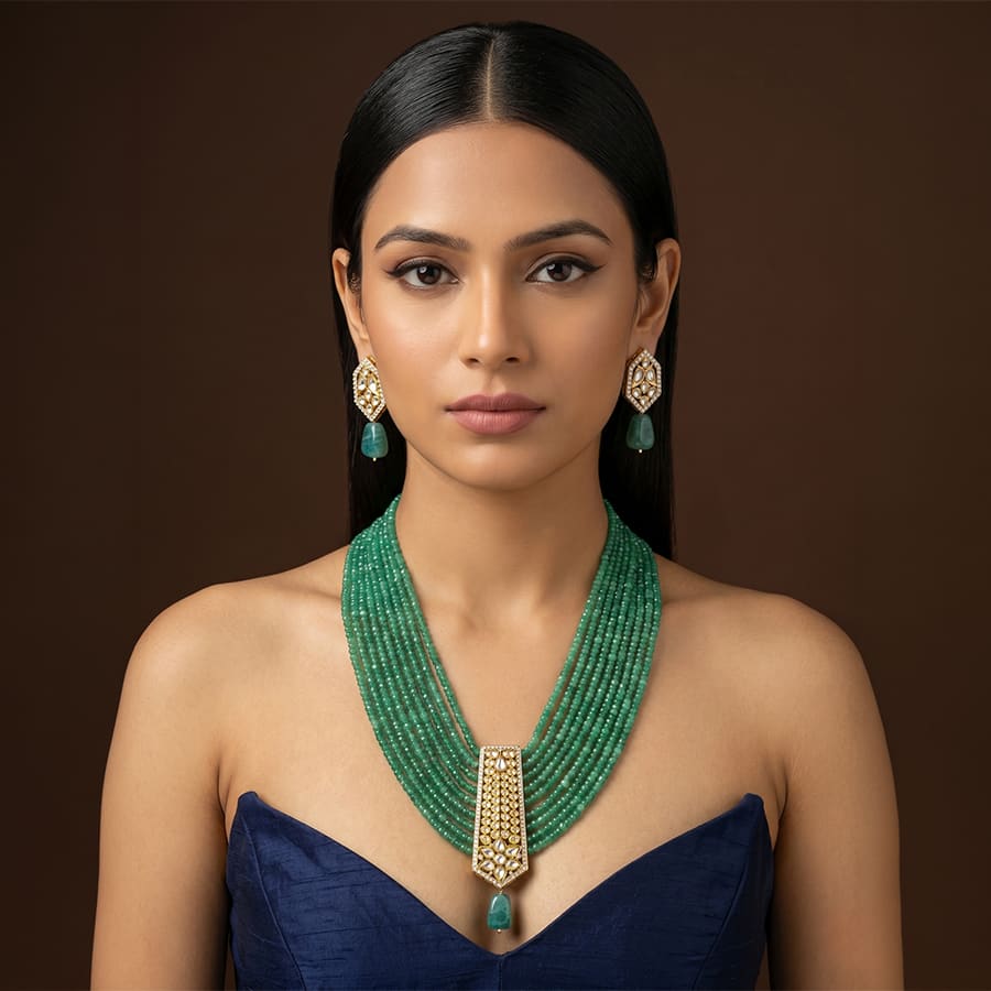 Aarna Emerald Polki Layered Set