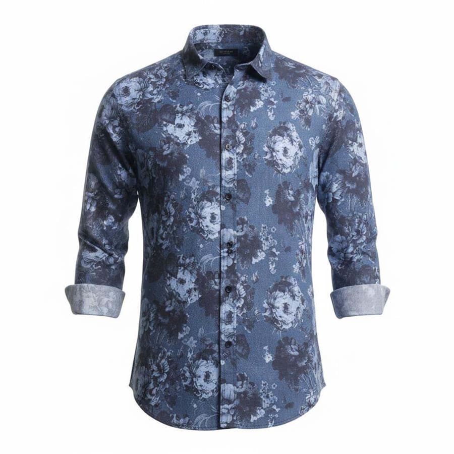 Men's Printed Navy Blue Regular Fit Shirt