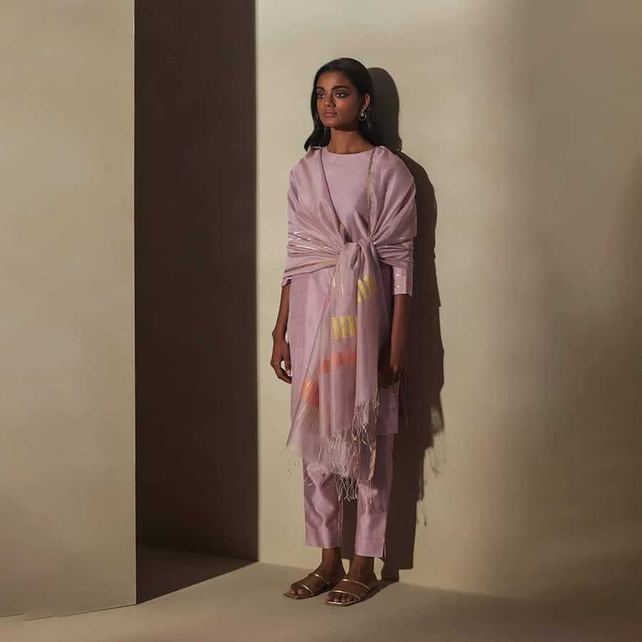 Pink Chanderi Jaamdani Suit