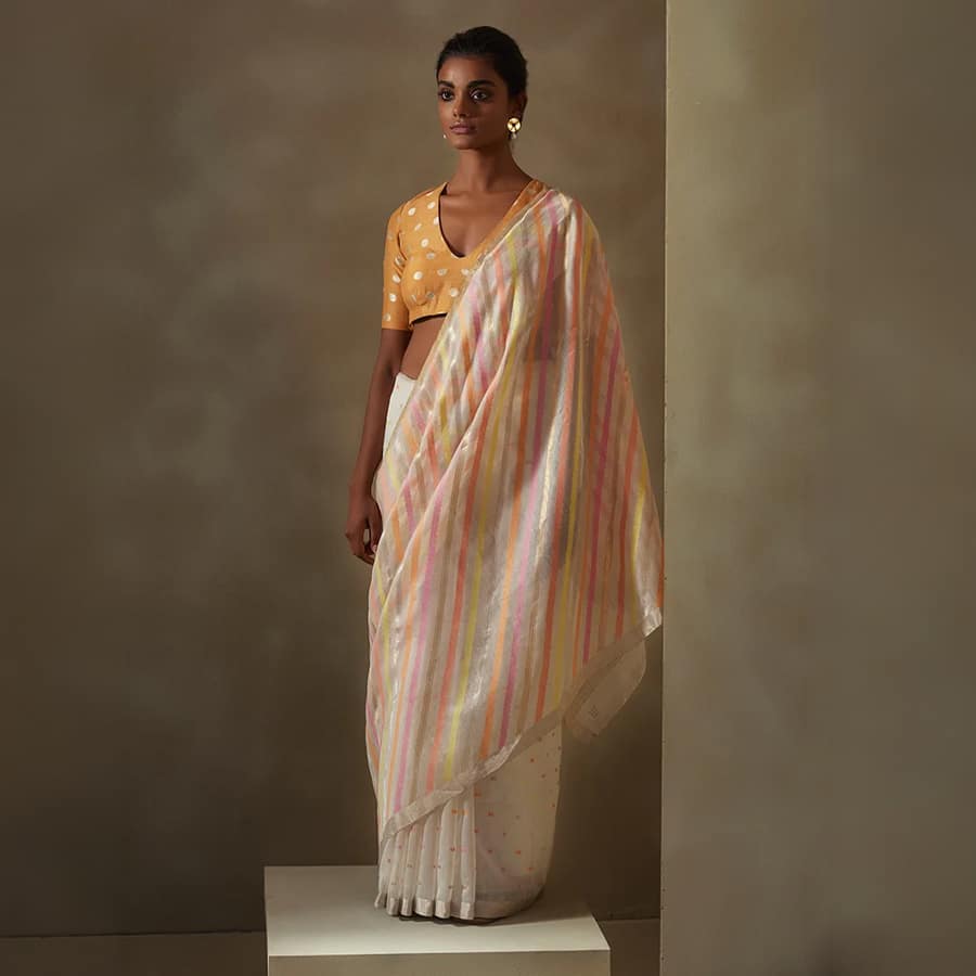 Offwhite Chanderi Jaamdani Sari
