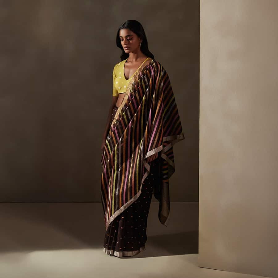 Brown Chanderi Jaamdani Sari