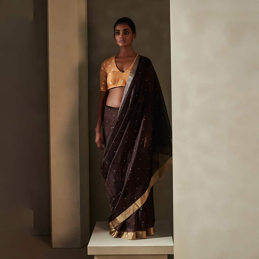 Brown Chanderi Jaamdani Sari