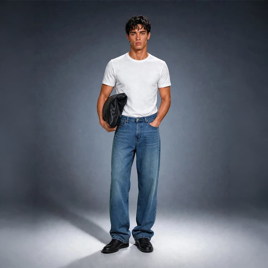 Bear Neo Mid Blue Mid-Rise Relaxed Fit Jeans with Light Fade