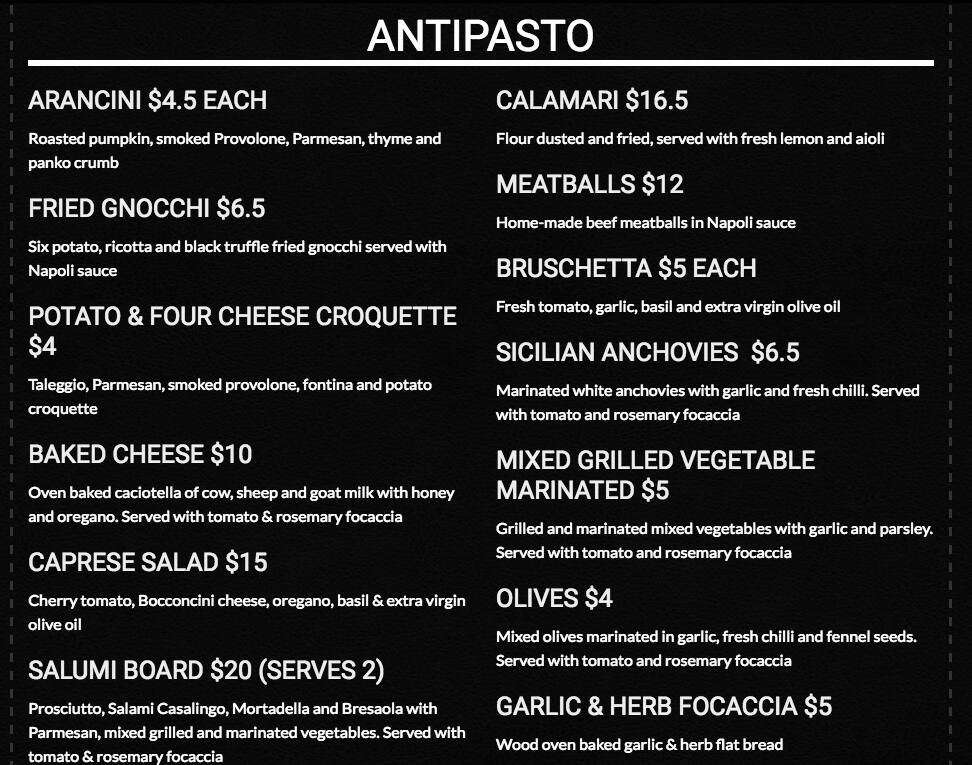 Italian Street kitchen Menu, Menu for Italian Street kitchen, Newstead