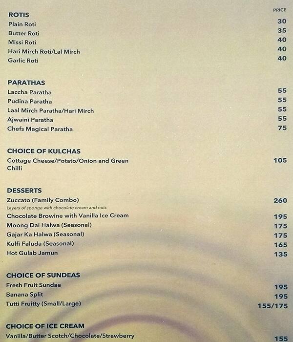 Hotel Western Court Chandigarh menu