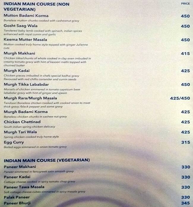 Hotel Western Court Chandigarh menu