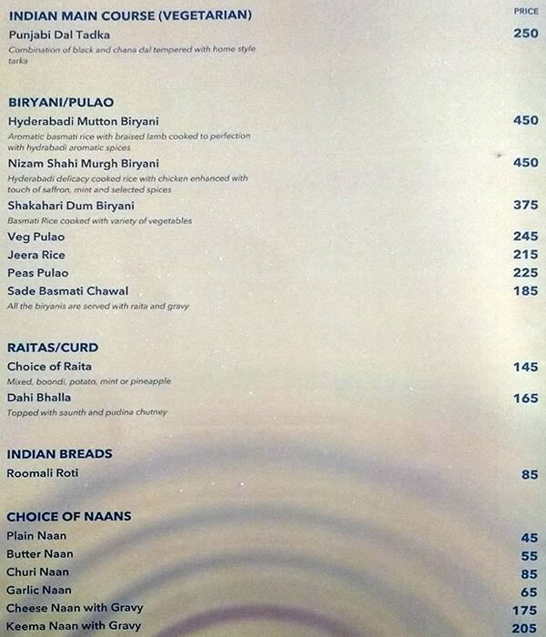 Hotel Western Court Chandigarh menu