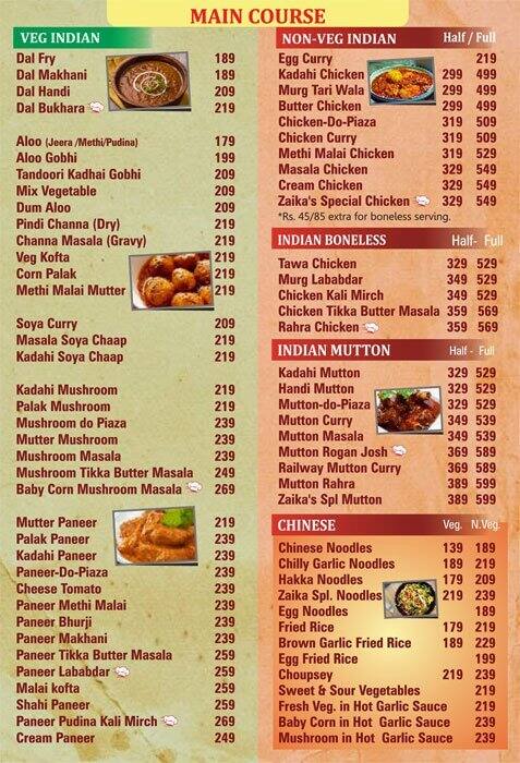 Zaika - Restaurant & Bar menu