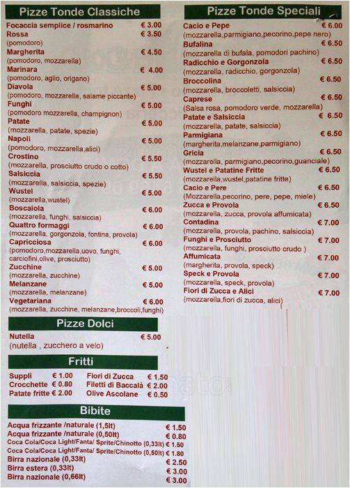 Menu de Il Pizzavendolo