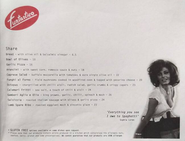 Funtastico menu