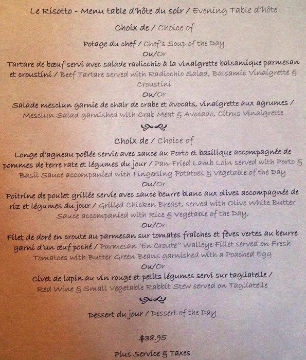 Menu at Restaurant Le Risotto, Gatineau