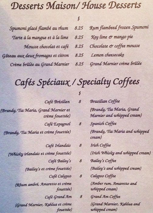 Menu at Restaurant Le Risotto, Gatineau