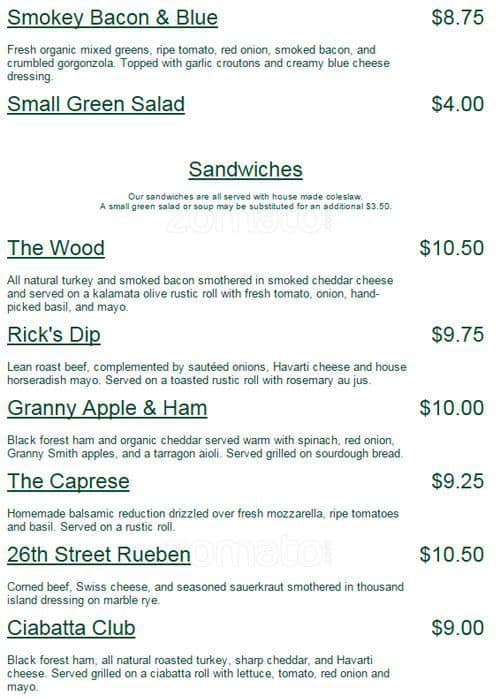 Menu at Rosewood Cafe,