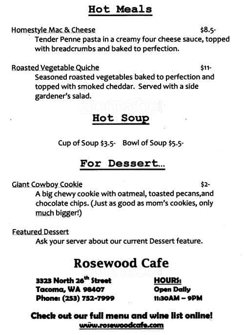 Menu at Rosewood Cafe,