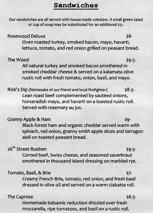 Menu at Rosewood Cafe,