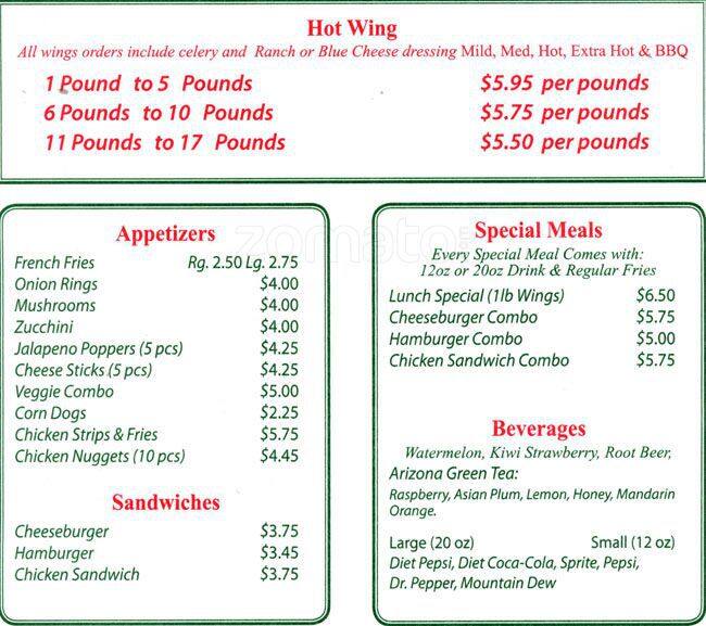 Menu at Woody's Wings N Things restaurant, Westminster, Lowell Blvd