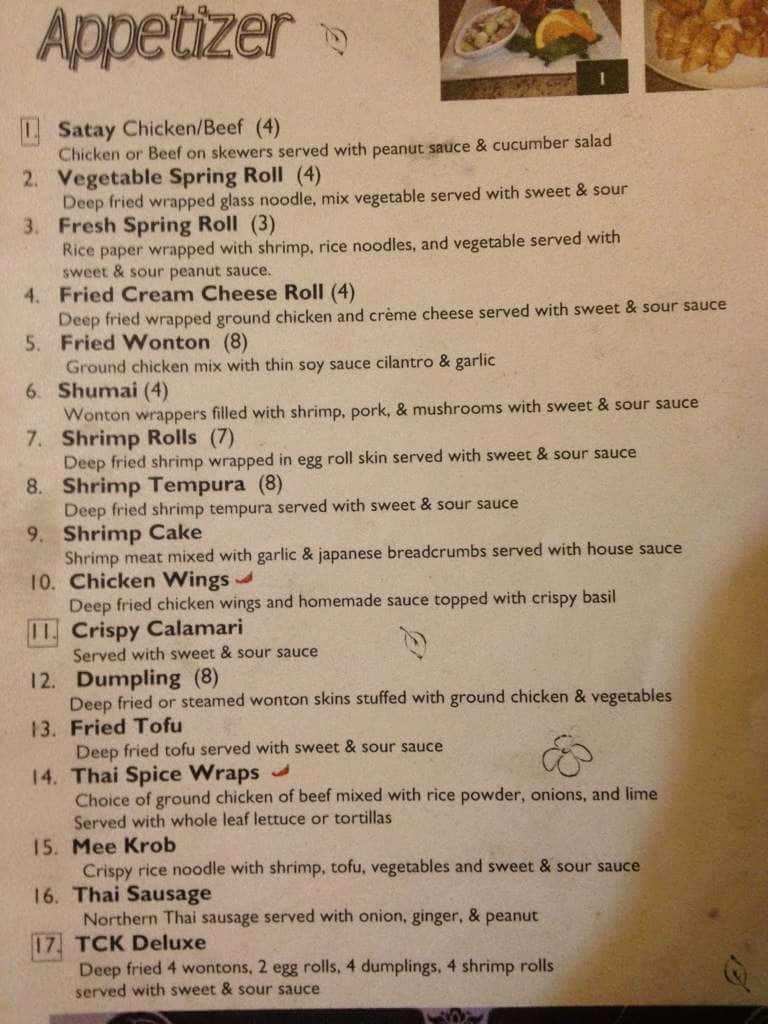 Thai California Kitchen Menu