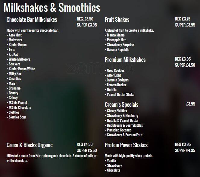 Menu at Creams pub & bar, Wembley, Wembley Central Shopping Centre