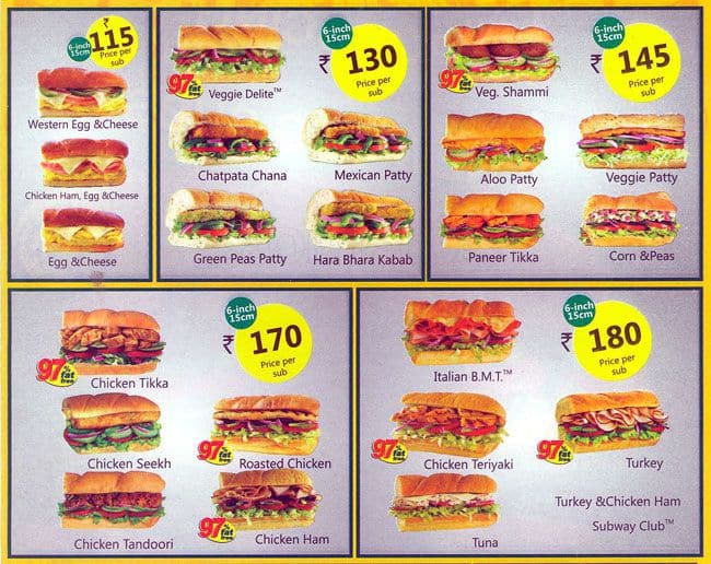 Subway Menu, Menu for Subway, Mahim, Mumbai Zomato