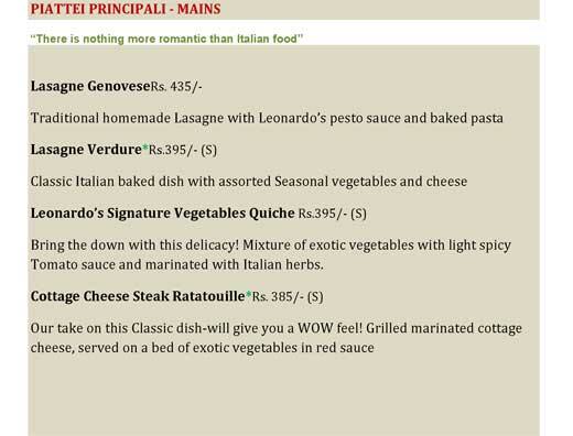 Leonardo Italian Mediterranean Dining menu
