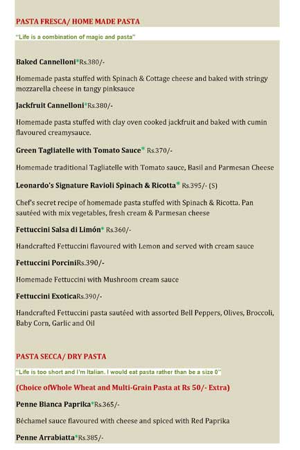 Leonardo Italian Mediterranean Dining menu