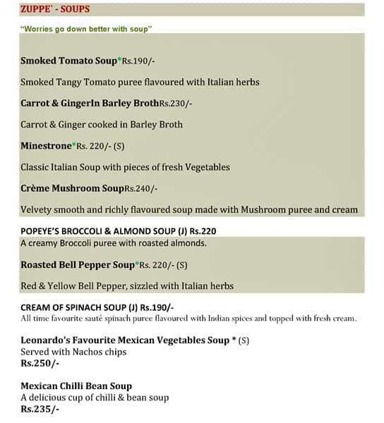 Leonardo Italian Mediterranean Dining menu