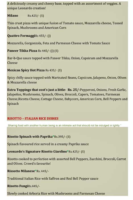 Leonardo Italian Mediterranean Dining menu