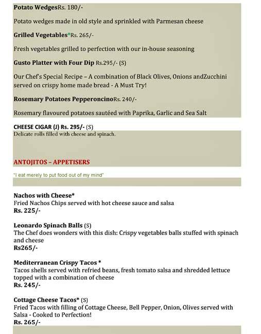 Leonardo Italian Mediterranean Dining menu