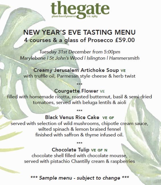 Menu at The Gate Hammersmith restaurant, London, 51 Queen Caroline St