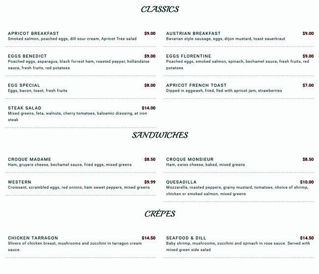 Apricot Tree Cafe Menu, Menu for Apricot Tree Cafe, Mississauga