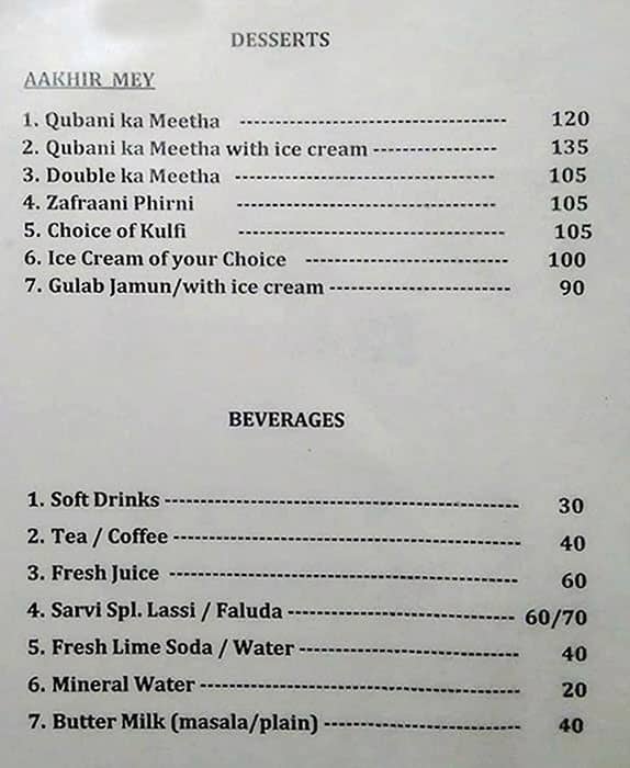 Sarvi menu