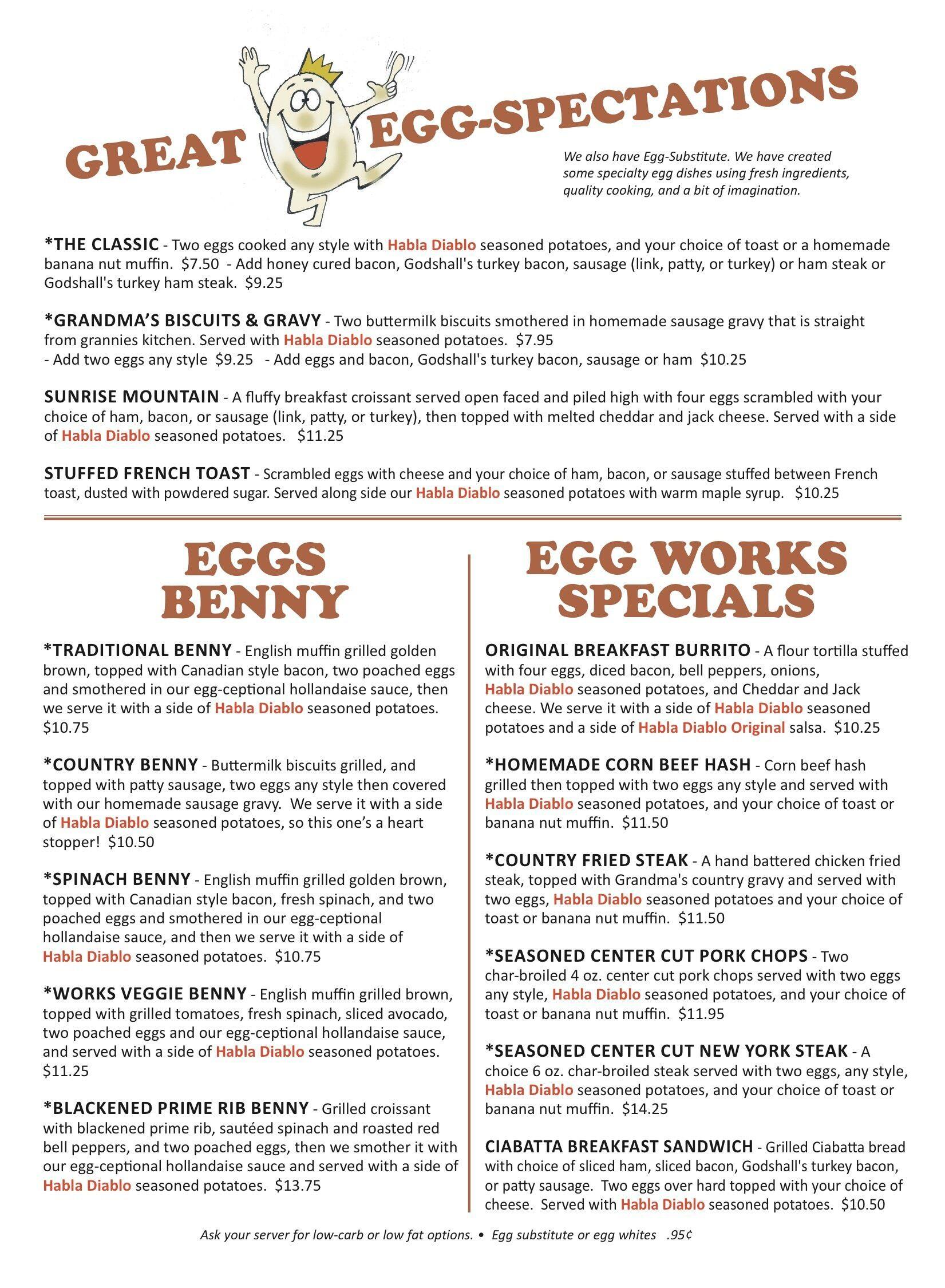 Menu At Egg Works Restaurant Las Vegas E Sunset Rd
