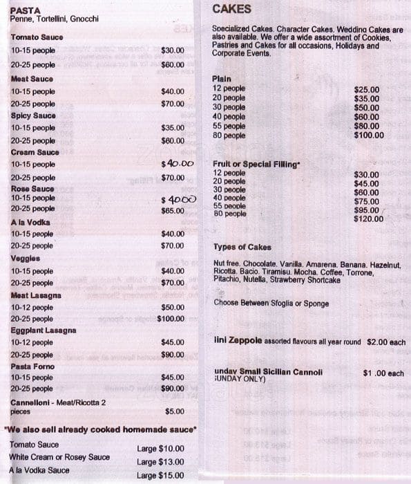 Menu at Il Piccolo Forno cafe, Vaughan