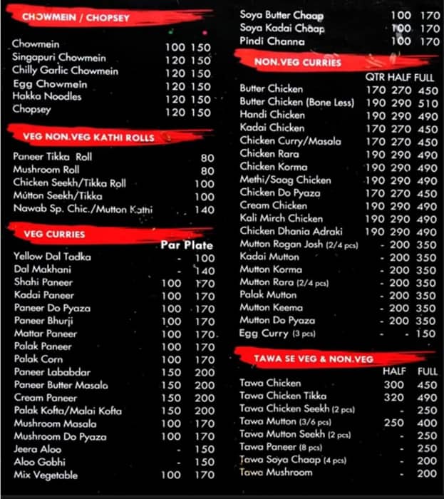 Menu of Punjabi Dhaba, Saket, New Delhi