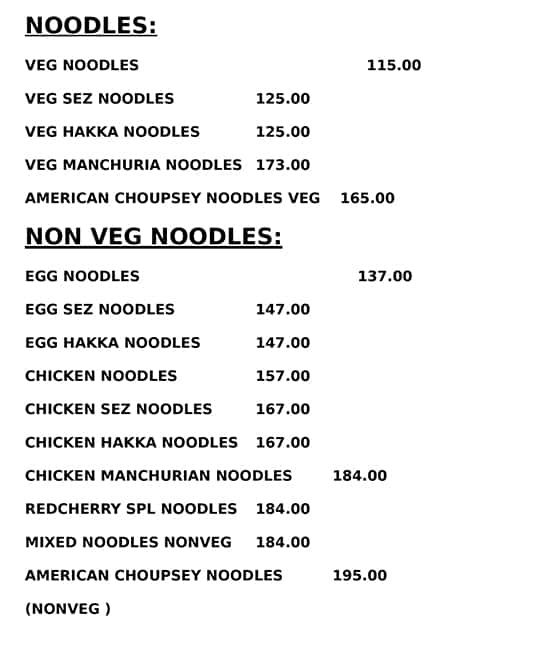 Menu at Red Cherry Bakers & Restaurant, Visakhapatnam, Gajuwaka