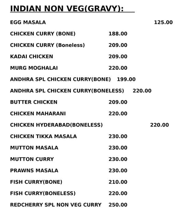 Menu at Red Cherry Bakers & Restaurant, Visakhapatnam, Gajuwaka
