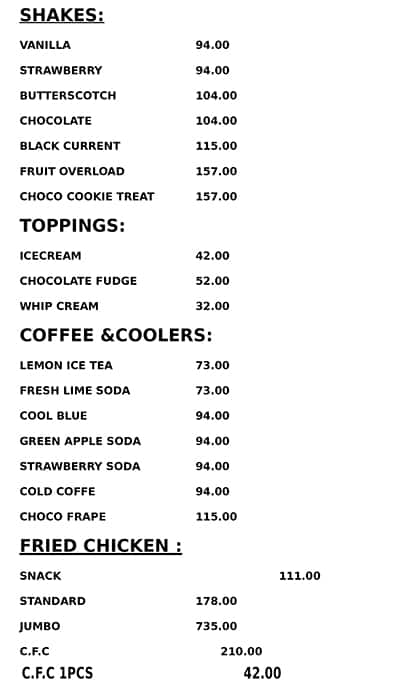 Red Cherry Bakers & Restaurant menu