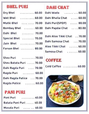 Natraj Bhel and Chaat House menu