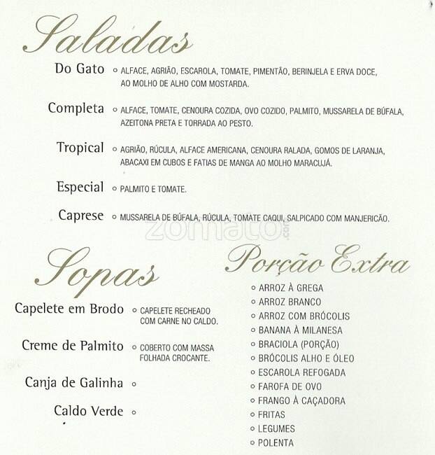 Menu em O Gato que Ri restaurante, São Paulo, Largo do Arouche