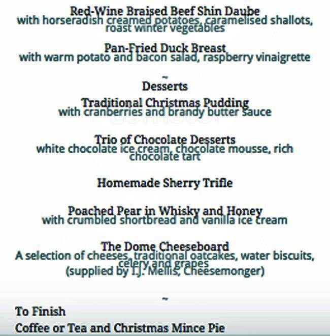 Menu at The Dome pub & bar, Edinburgh, 14 St