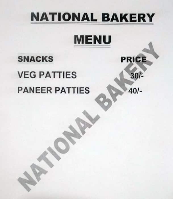 National Bakery menu