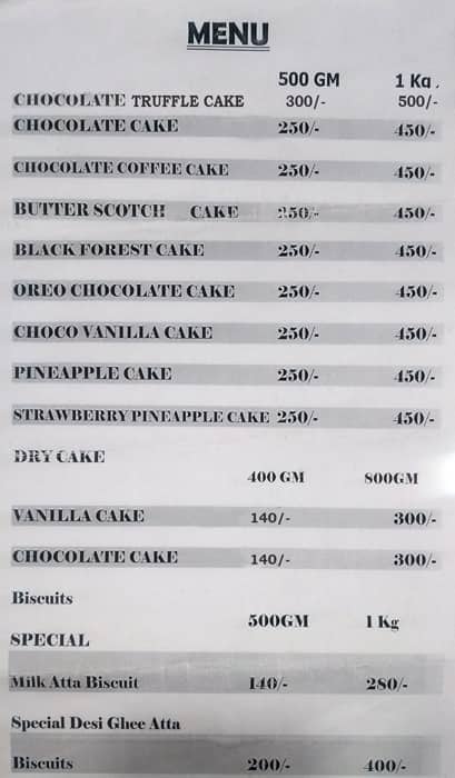 National Bakery menu